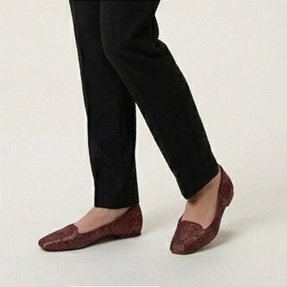 French‎ Sole FS/NY Square Toe Ballet Flats Burgundy Wine Gold Tapestry Jacquard